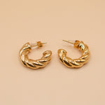 Gold twisted stud earrings with woven hypoallergenic design