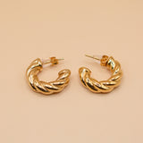 Gold twisted stud earrings with woven hypoallergenic design