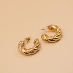 Gold twisted stud earrings with woven hypoallergenic design