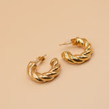 Gold twisted stud earrings with woven hypoallergenic design