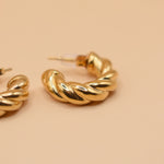 Gold twisted stud earrings with woven hypoallergenic design