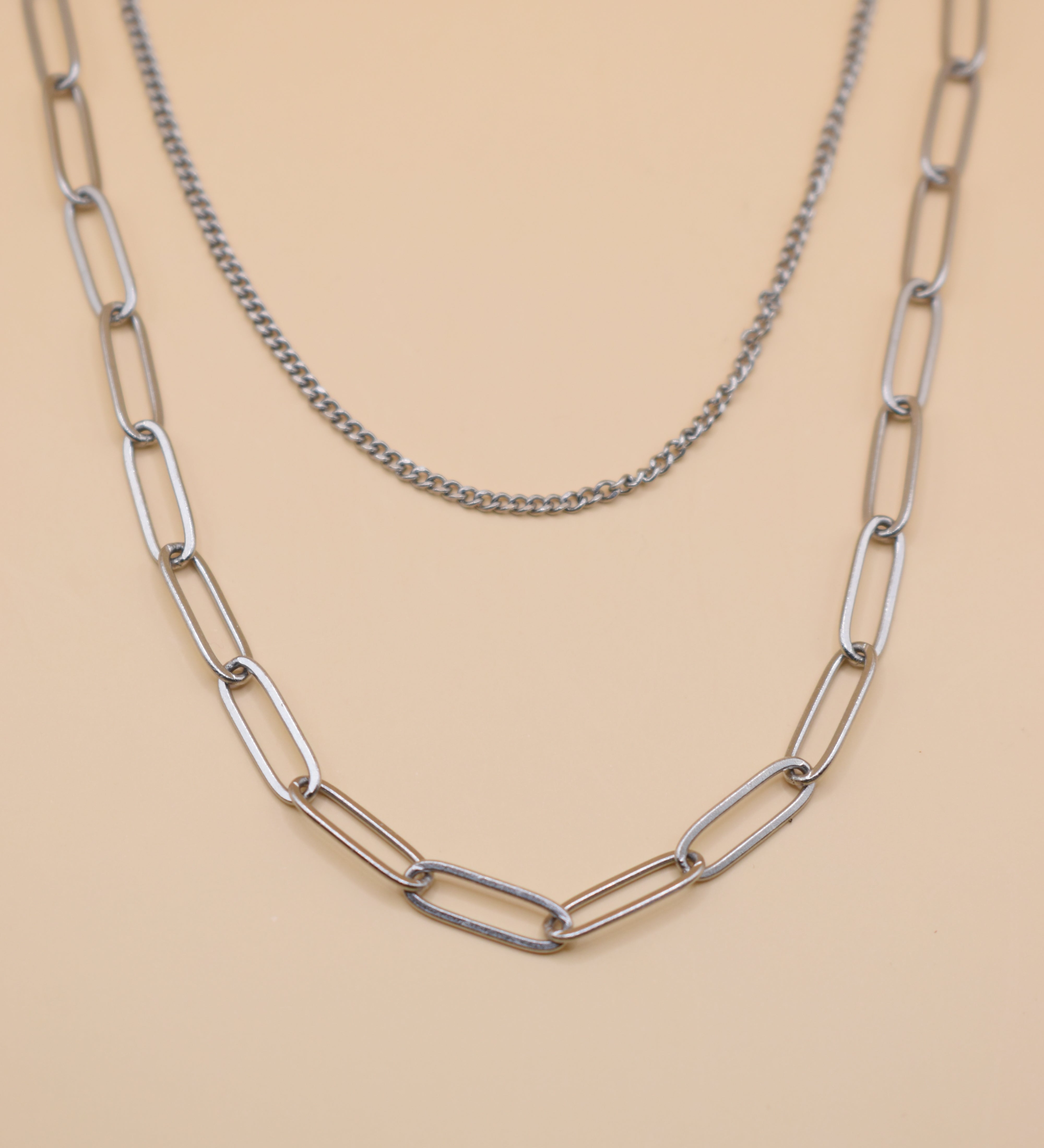 Dainty gold layered paperclip and curb chain necklace