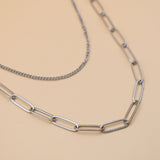 Dainty gold layered paperclip and curb chain necklace