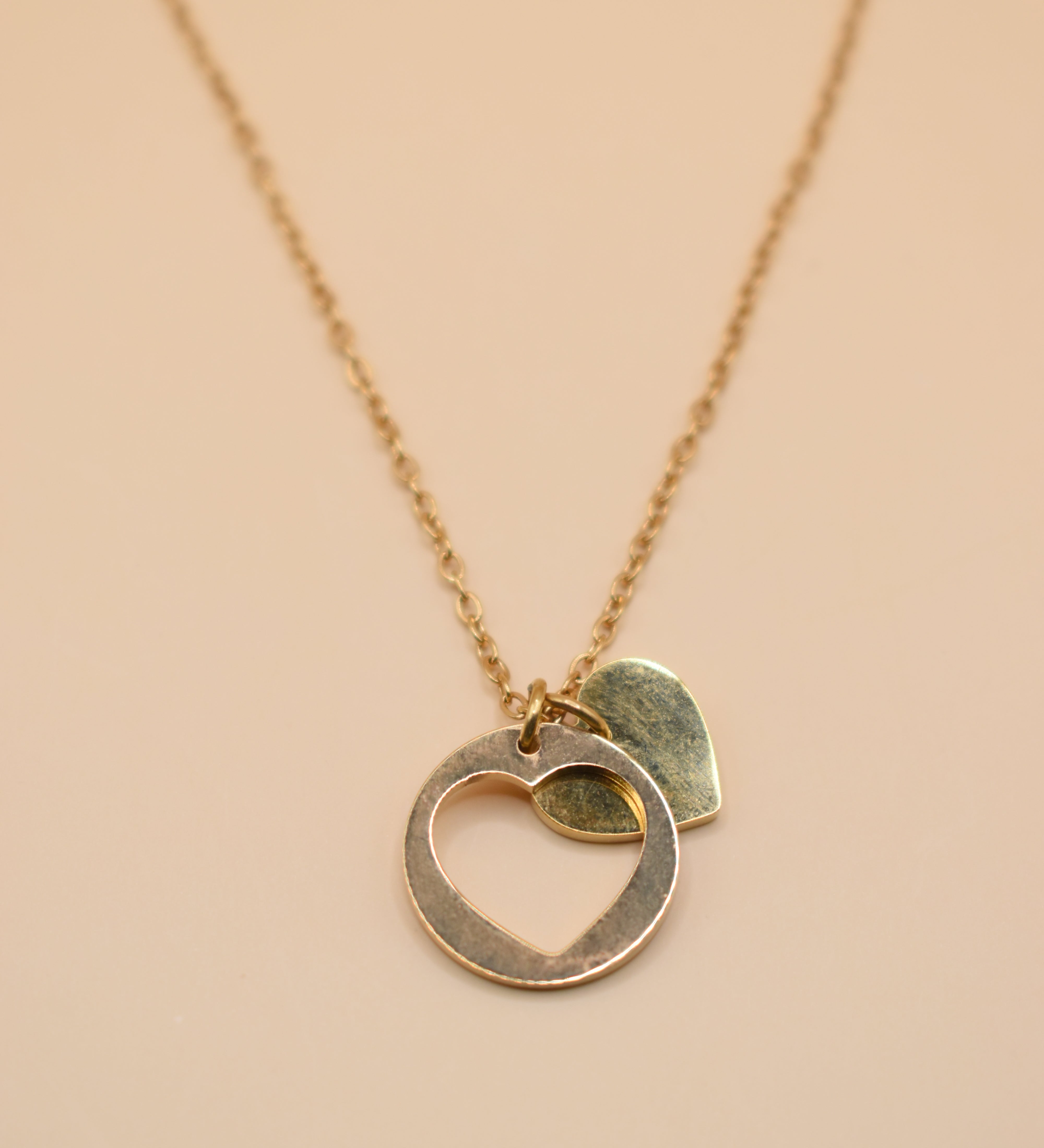 Gold heart necklace with adjustable 18K stainless steel chain