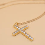 Gold cross necklace with cubic zirconia CZ pendant