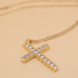 Gold cross necklace with cubic zirconia CZ pendant