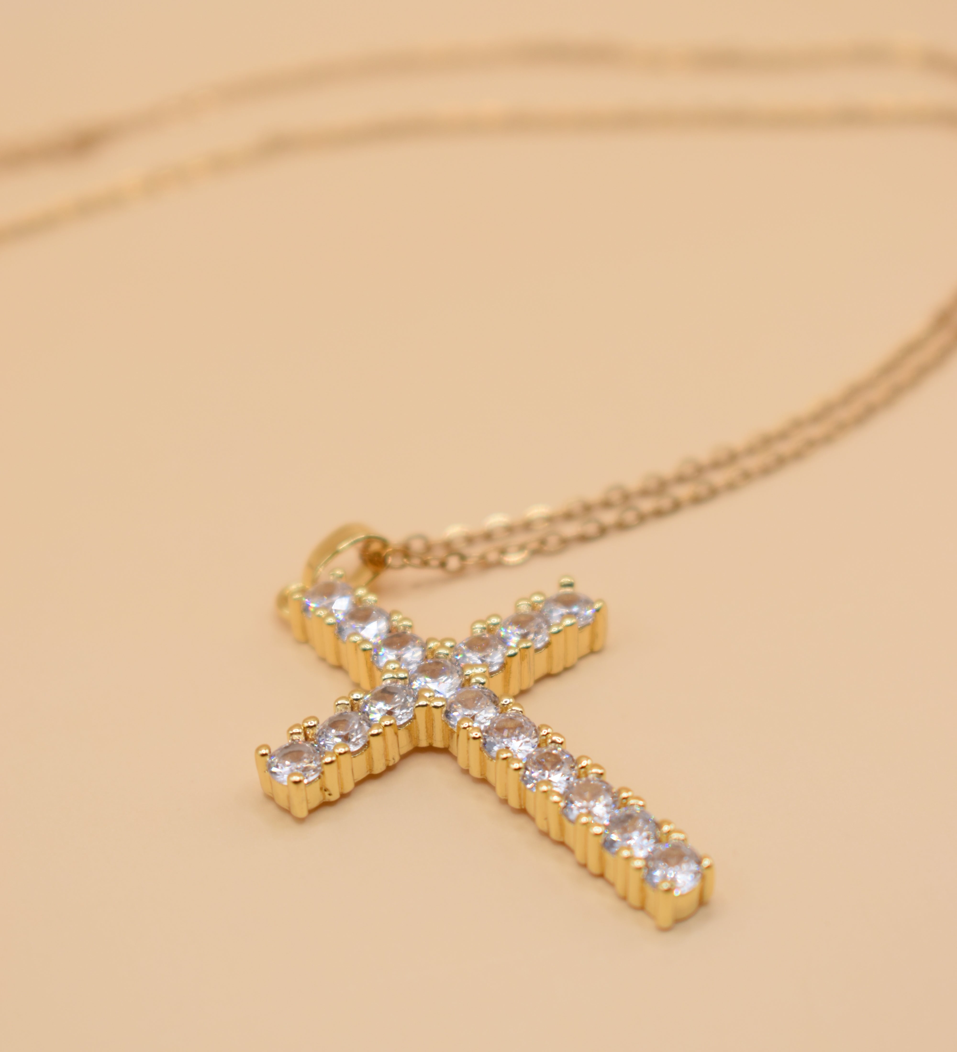 Gold cross necklace with cubic zirconia CZ pendant