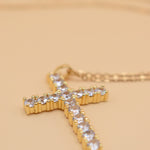Gold cross necklace with cubic zirconia CZ pendant