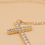 Gold cross necklace with cubic zirconia CZ pendant
