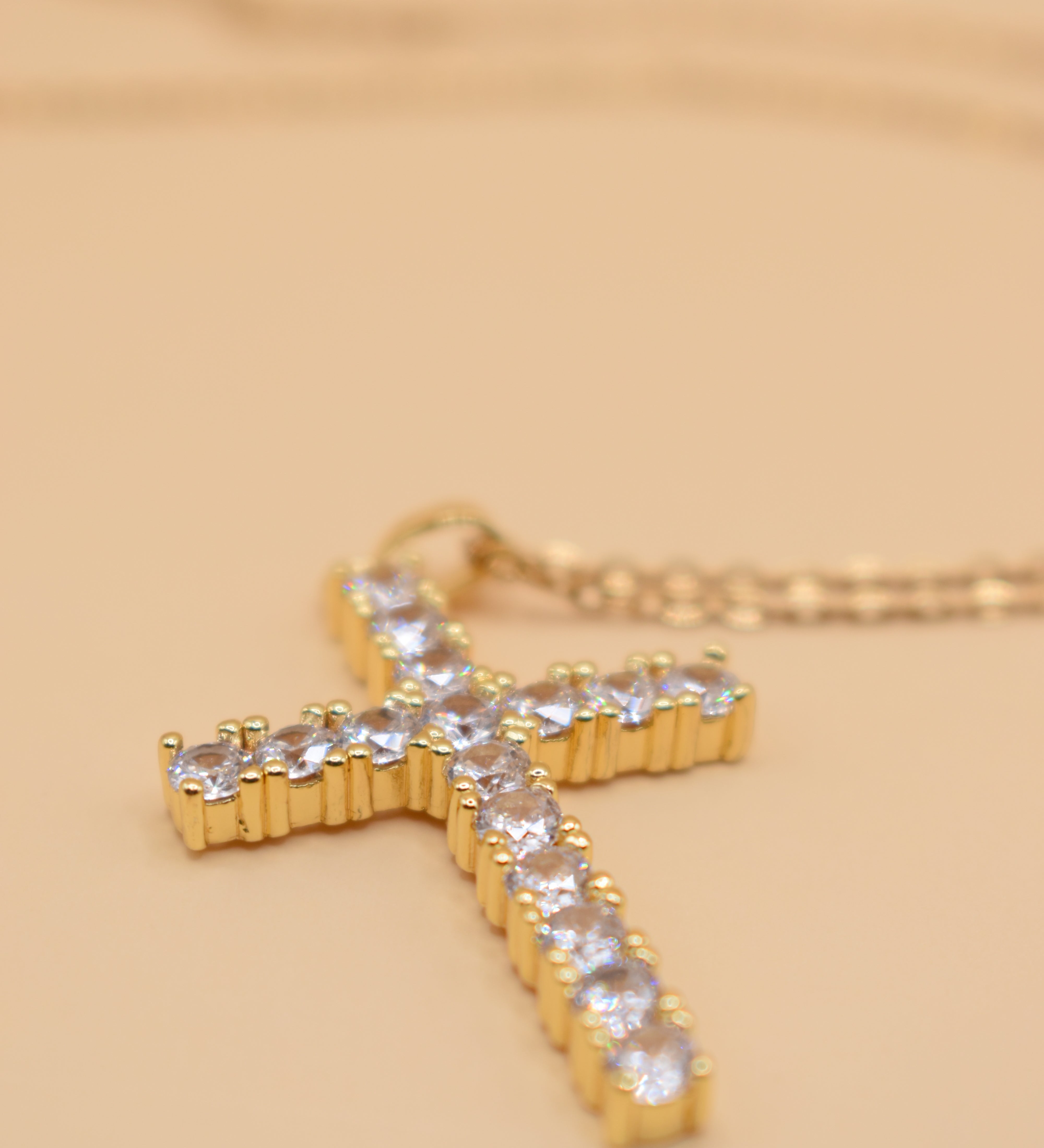 Gold cross necklace with cubic zirconia CZ pendant