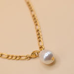 Gold plated pearl pendant necklace with dainty 17-inch chain