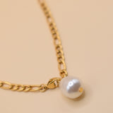 Gold plated pearl pendant necklace with dainty 17-inch chain