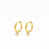 18K Gold Plated Steel with Single CZ Hoop Earrings