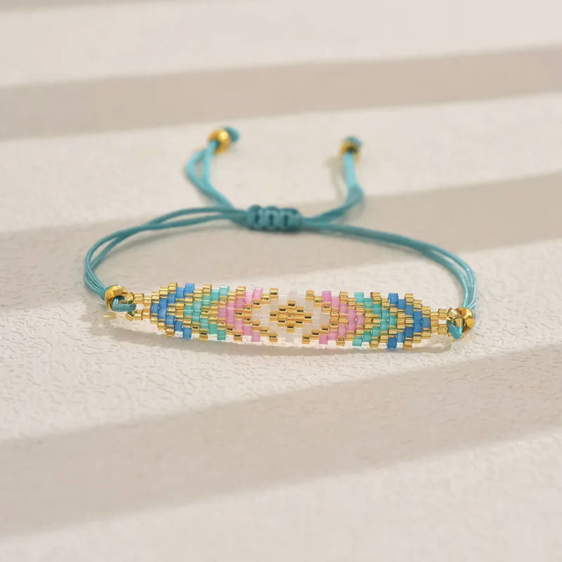 Classic Style Geometric Glass Woven Chain String Bracelet