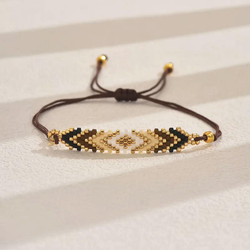Classic Style Geometric Glass Woven Chain String Bracelet