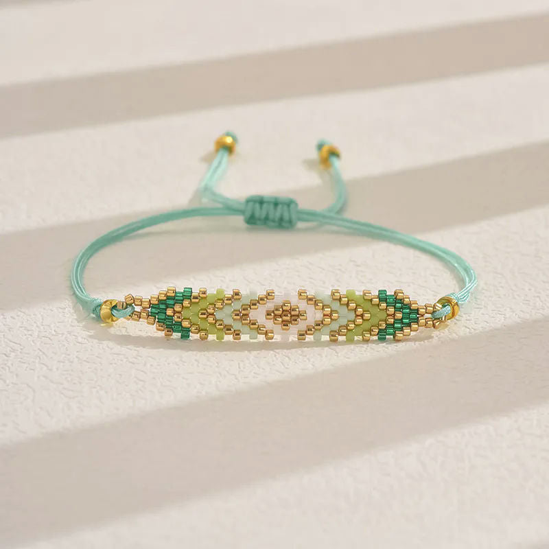 Classic Style Geometric Glass Woven Chain String Bracelet