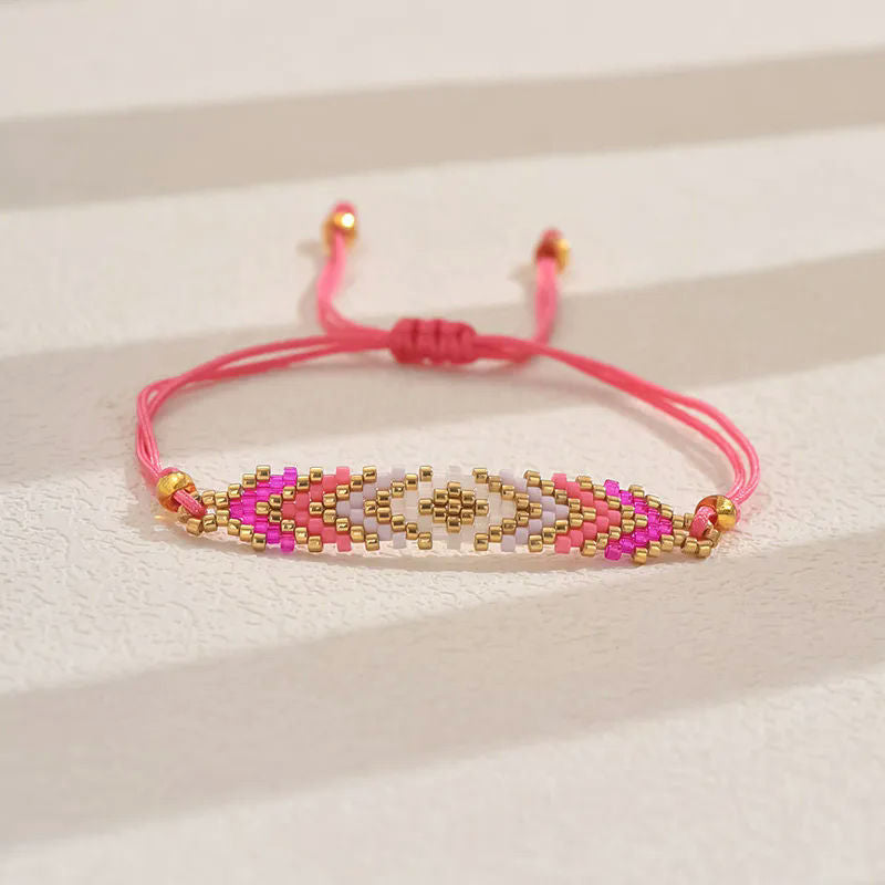 Classic Style Geometric Glass Woven Chain String Bracelet