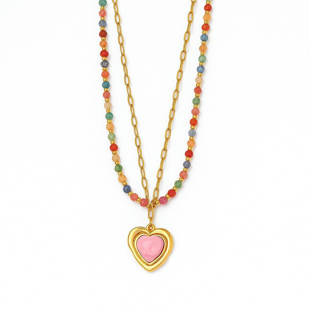 Heart Shape Double Layer Necklaces Pendant Necklace Beaded Chain