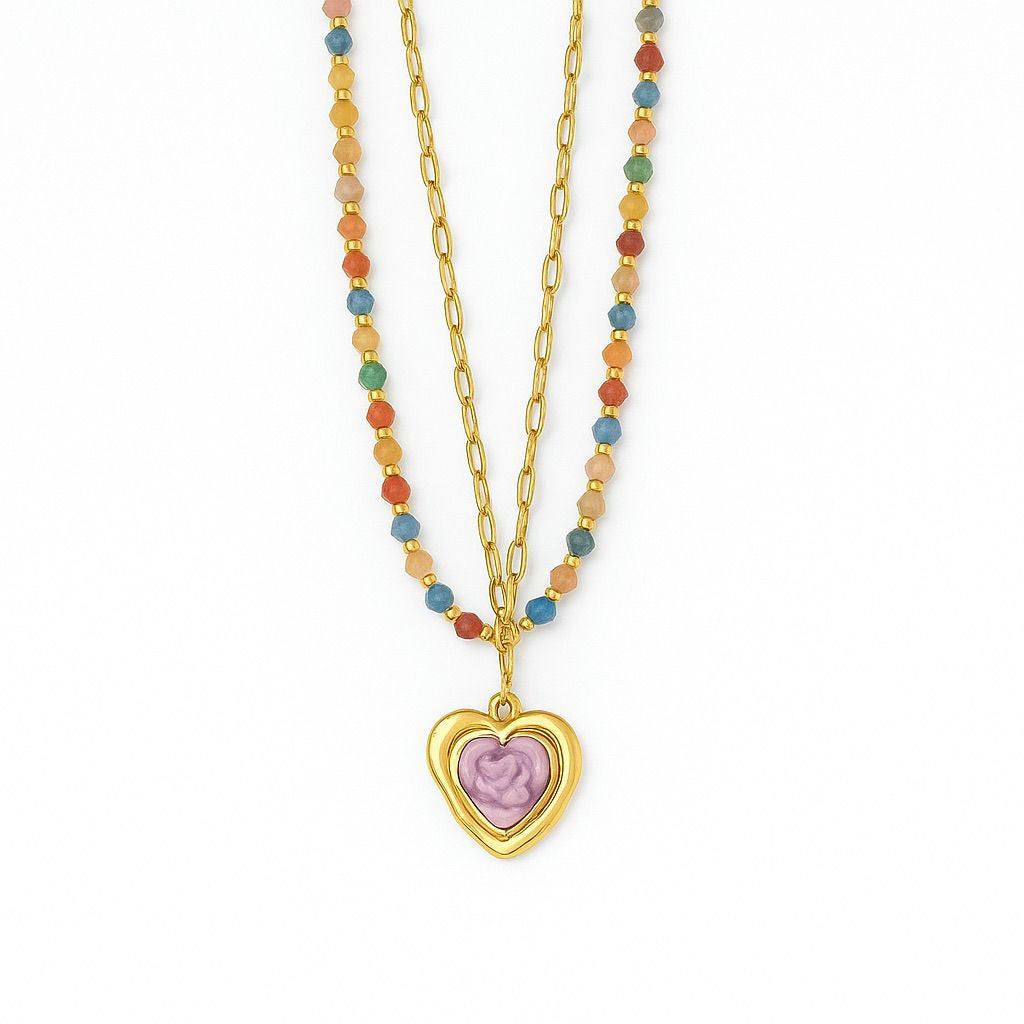 Heart Shape Double Layer Necklaces Pendant Necklace Beaded Chain