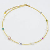 Round Stainless-Steel and Freshwater Pearl Beaded Plating Necklace