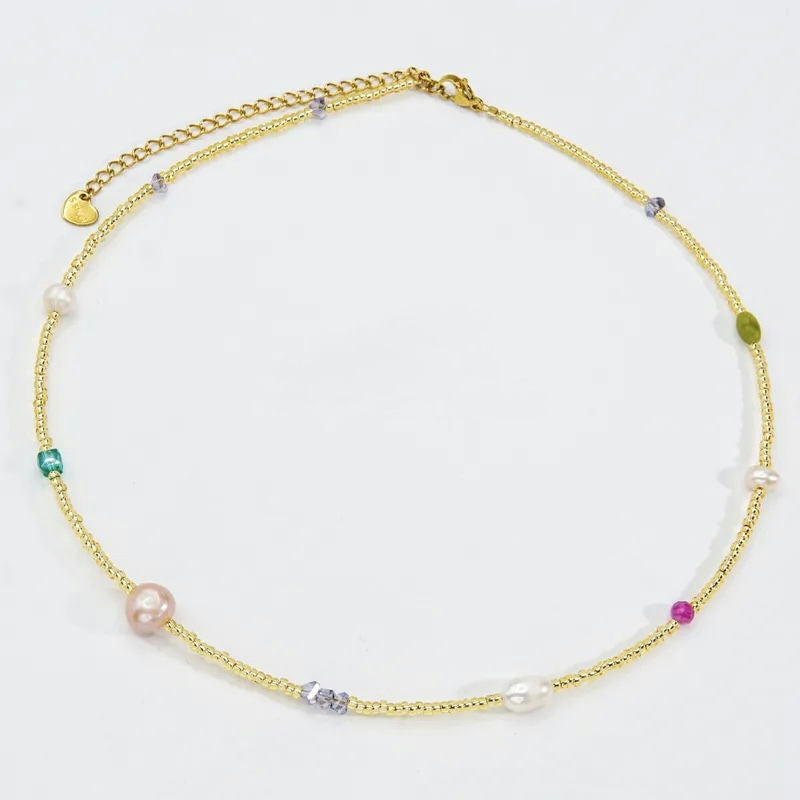 Round Stainless-Steel and Freshwater Pearl Beaded Plating Necklace