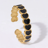 Heart Black Enamel Gold Plated Ring