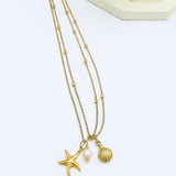 18K Gold Plated Necklace with Small Seashell, Pearl, Starfish Pendant